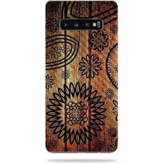 Mightyskins Carbon Fiber Skin til Samsung Galaxy S10 Plus - Wooden Floral | Beskyttende holdbar tekstureret kulfiberfinish | Let at anvende Fjern