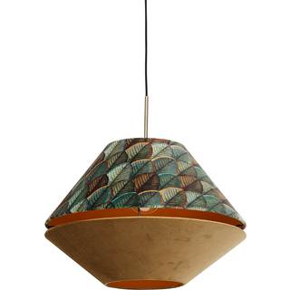 Moderne pendellampe bronze med dobbelt velourskærm bladdesign og beige - Combi 1