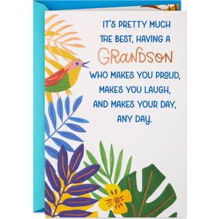 Hallmark fødselsdagskort til barnebarn (tropiske blade med fugl)