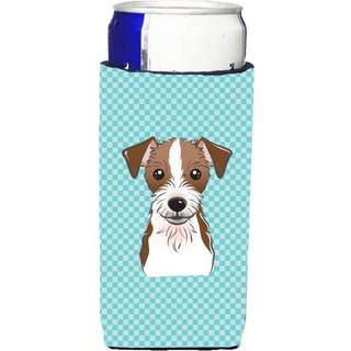 Checkerboard Blue Jack Russell Terrier Ultra Beverage Isulators til slanke dåser