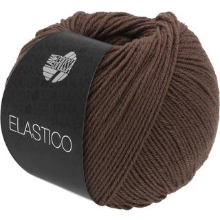 Lana Grossa Elastico 182 Chokoladebrun Indhold: 96% bomuld, 4% elastisk polyester Vægt/Længde: 50 g = ca. 160 meter Anbefalede pinde: 3.5-4.5 mm Strikkefasthed: 10 x 10 cm = 24 m x 36 p Vask:Finvask 30º/ Tørres fladt.
