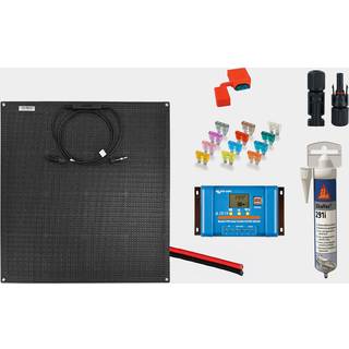 Solcellepakke til fast installation Juni Solar Junction Box Black Edition, 40 W, monokrystallin, fleksibel, 12 V, 570 x 410 x 3 mm, med PWM-regulator (5 amp) + kabler + sikringsholder &amp; sikring + lim