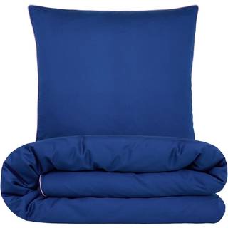 Sengetøj 140x220 cm - bomuldssatin - Una - blå med lilla piping - Luna Denmark