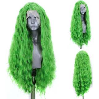 Elesty Emerald Green Synthetic Lace Front Wigs Gratis del Løs bølgevarmebestandig naturlig hårgrænsefiberhår glueless blonder parykker til kvinde