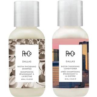 R+Co | Rejsestrrelse | Dallas Biotin shampoo og balsamst | TSA godkendt | Vgtls hydrering + styrker + forbedrer glans | Sulfatfri + ingen par