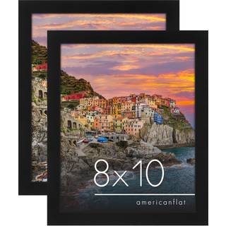 AmericanFlat 8x10 Billedramme i sort - S?t med 2 - konstrueret tr?ramme med knust -resistent glas h?ngende hardware og staffeli til v?g og bordpl