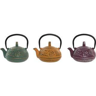 Tekande Home ESPRIT Gul Grøn Syren Rustfrit stål Jern 300 ml (3 enheder)