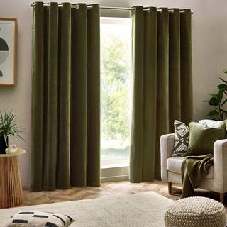 Yard Yard Olive Green Heavy Chenille Velvet Room Darkening Eyelet Curtains