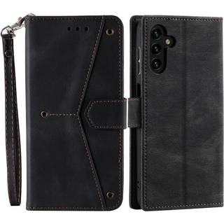 SKALO Samsung S25 Premium PU-læder Splicing Flip Cover - Sort