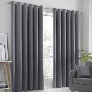 Fusion Fusion Grey Strata Room Darkening Woven Pair of Eyelet Curtains