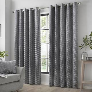Curtina Curtina Grey Kendal Velvet Geo Lined Eyelet Curtains