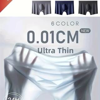 TEMU 6pcs Mixed Color Men's Ice Silky Traceless Plain Color Semi-sheer Boxers Briefs Cool Thin Breathable Medium Stretch Comfortable Boxers Briefs Pink Navy Black White Blue