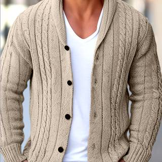 TEMU Men's Casual Cardigan, Fashionable Knitted Sweater | Long Sleeve Autumn And Winter Thickened , Cable Knitting Technique, Cardigan, Regular Fit For Fall And Winter