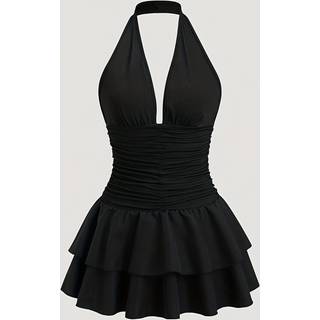 TEMU Women's Elegant Halter Neck Boat Neck Strapless Mermaid Dress - V-neck Short Sleeve A-line Silhouette With Hem, -length Party Wedding Guest Dress, Machine Washable Formal Evening Gown