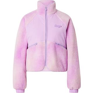 Jakke i teddystof med skyprint og stofpaneler i samme farve