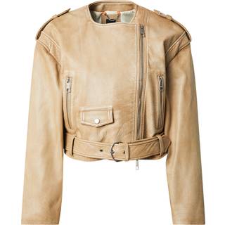 Cropped biker jacket in grained leather