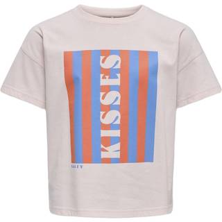 Only Piger Abelone Word Top Box T-Shirt Mauve Chalk Kisses