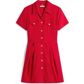 Gold-Tone Button Mini Shirt Dress