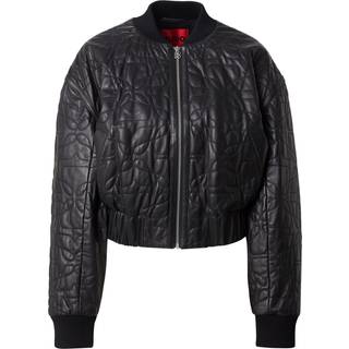 Læderjakke med relaxed fit og mønstret quiltning