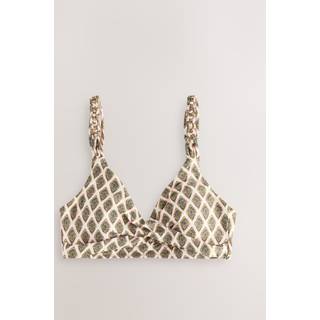 Next Khaki Green/Cream Foil Woodblock Macrame Triangle Bikini Top