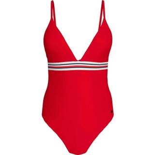 Global Stripe Plunge Neck Swimsuit