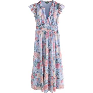Next Kew Collection Blue Floral Pleated Mesh Print V-Neck Occasion Midi Dress - 10