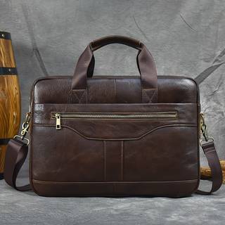 TEMU Men's Genuine Leather Briefcase For Business Trips, 40cm Laptop Bag, Cowhide Shoulder Crossbody Bag.