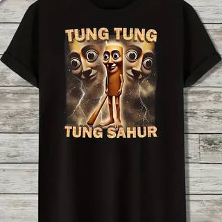 TEMU Men's With "tung Tung Tung " Graphic Design - Casual Crew Neck, Short Sleeve, Lightweight & Stretchy, Perfect For Summer, Everyday , Casual Summer Wear | Graphic Tee | , Plus Size