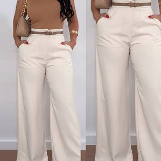 TEMU Women's High-waist Wide-leg Casual Pants - Black, Polyester, Machine Washable, , Versatile Fashion | Wideleg Pants | Vibrant Look