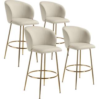 Barstol Luana, med rygstøtte, velour look - creme/guld,Sæt med 4 stk.