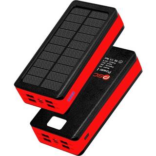 Psooo PS-400 Solcelle Powerbank - 4xUSB-A, 50000mAh - Rød