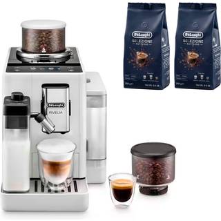 Delonghi Rivelia Helautomatisk kaffemaskine, hvid & 2 stk kaffebønner DLSC600