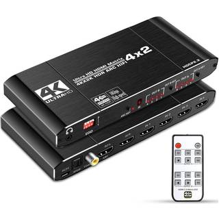 NÖRDIC HDMI Matrix Switch 4 på 2 med lyd emhætte og ARC, i 4Kx2K 60Hz, YUV 4: 4: 4 18Gbps HDCP 2.2, 5.1 surround, Metal