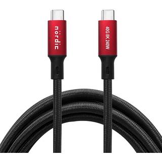 NÖRDIC 50 cm USB4 USB-C til C nylonflettet kabel PD3.1 240W 40G 8K60Hz 4K144Hz rød