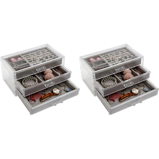 Smykkeskrin Akryl Gennemsigtig med 3 Skuffer - 2 stk