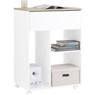 SoBuy Printerbord med hjul og skuffe, 63x83x42 cm, Hvid/Natur