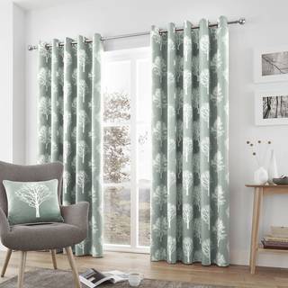 Fusion Fusion Duck Egg Blue Woodland Trees Eyelet Curtains