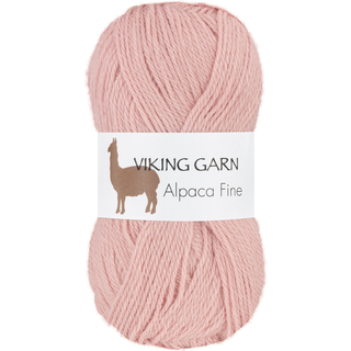 Viking Alpaca Fine 652 Pudderrosa Indhold: 85% alpaca, 15% højlandsuld Vægt/længde: 50 g. = ca. 166 meter Anbefalede pinde: 3 mm Strikkefasthed: 10 x 10 cm = 28 m Vask: Uldvask ved 30 ℃.