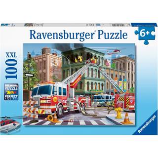 Ravensburger Fire Truck Rescue - 100 stykker XXL Jigsaw -puslespil for børn | Unikke og perfekt monterede stykker | Farverigt design med mat fini