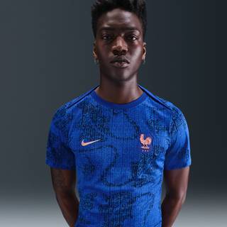 Kortærmet FFF Academy Pro Nike Dri-FIT-fodboldopvarmningstrøje til mænd - blå - XL