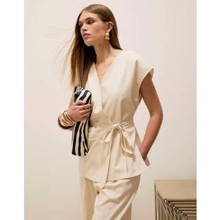 River Island River Island Cream Off The Shoulder Wrap Tunic Top