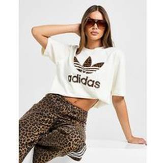 adidas Originals Leopard Print Trefoil Boyfriend T-Shirt, White