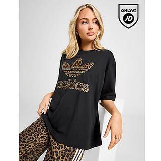 adidas Originals Leopard Print Trefoil Boyfriend T-Shirt, Black - XS