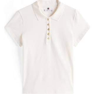 Gold Button Slim Polo, Ivory Silk, L