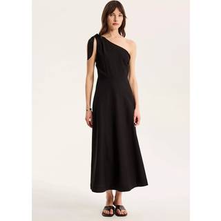 Omnes Omnes Black Junaya 100% Cotton One Shoulder Midi Dress