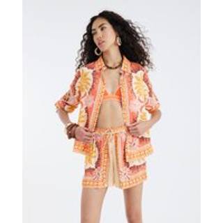 River Island River Island Orange Long Sleeve Scarf Print Shirt