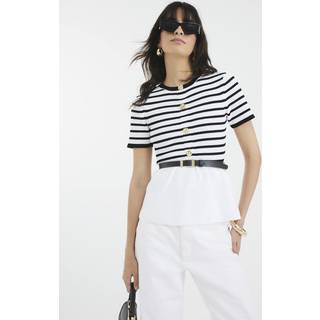 River Island River Island Striped Knit Short Sleeve Belted Top