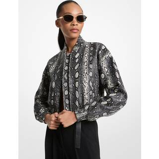 MK Snake Embossed Leather Blouson Jacket - Natural - Michael Kors