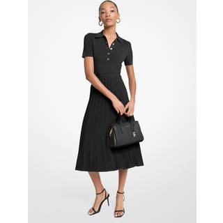 MK Ribbed Stretch Knit Polo Midi Dress - Black - Michael Kors - XXS