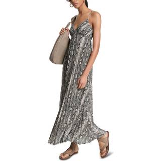 MK Snake Print Georgette Pleated Maxi Dress - Natural - Michael Kors